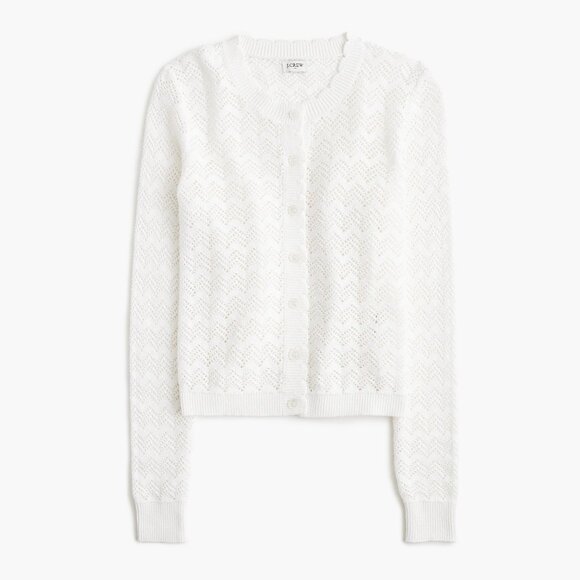 NWT J Crew Factory Scalloped Pointelle Cotton Cardigan Sweater - Picture 2 of 2
